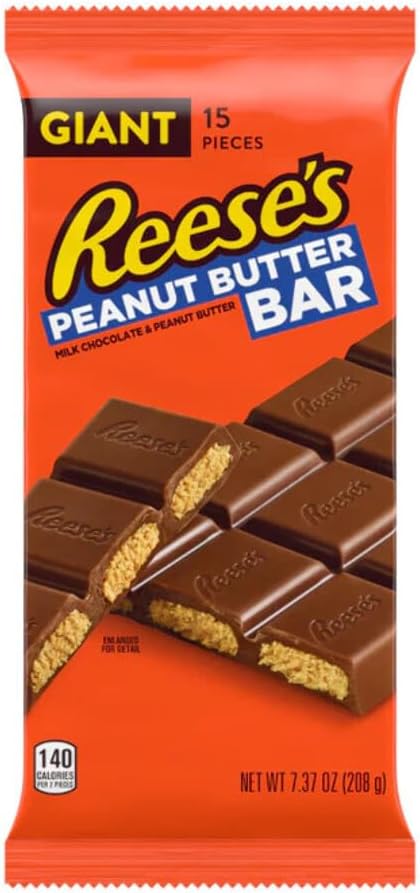 Reese's Giant Peanut Butter Bar, Milk Chocolate Coated Peanut Butter, 208g Bar