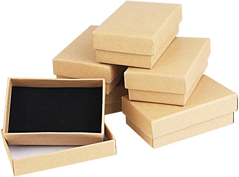 KBNIAN 24Pcs Cardboard Jewelry Box, Jewellery Gift Box Kraft Paper Jewelry Packaging Box with Lid Rectangle Jewelry Organizer Holder for Necklace Bracelet Ring Gifts Display- (Brown),3.15x1.97x1.2Inch