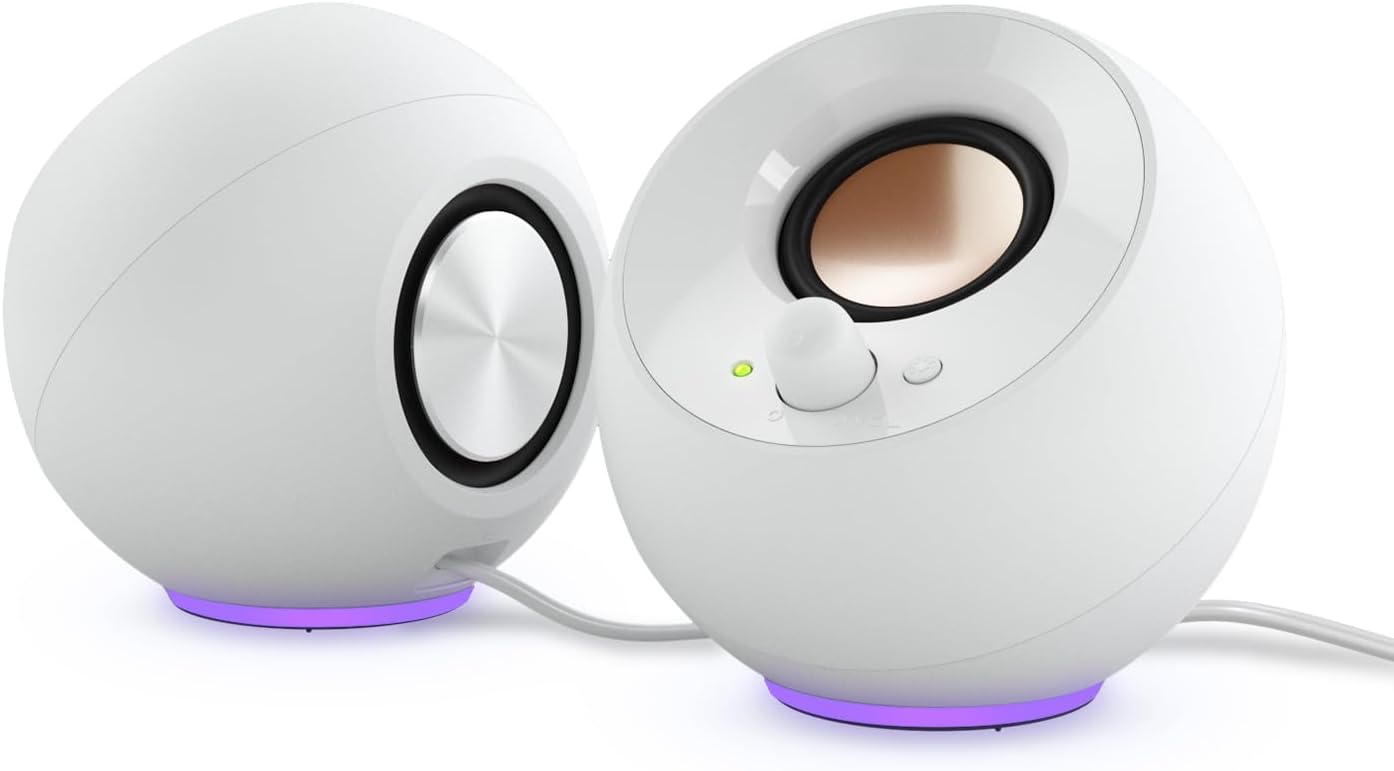 CREATIVE Pebble SE Minimalist 2.0 USB-C Powered PC Speakers with RGB Lighting?, 3.5 mm AUX-in, Up to 4.4W RMS Power for Computers and Laptops (White)