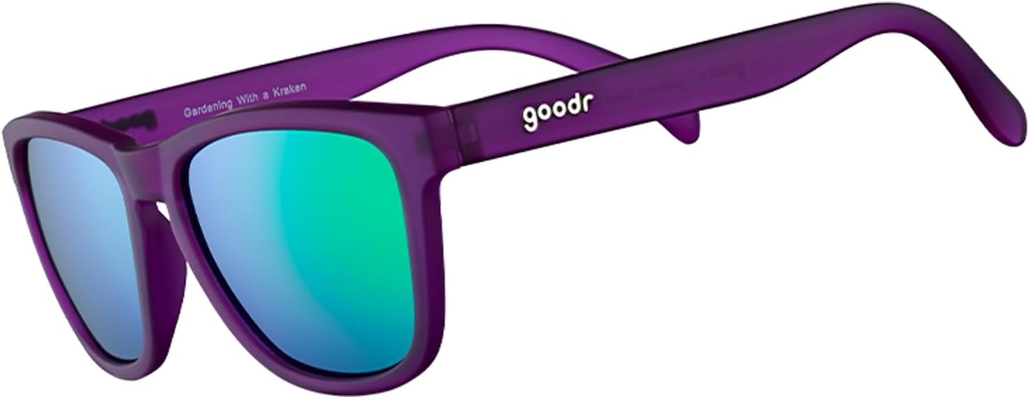 goodr Gardening with a Kraken Polarized Sunglasses for Men & Women | Medium Sized (OG), Dark Purple Translucent Lens with Light Green Mirrored Reflective Lens, UV400 Protection, No Slip