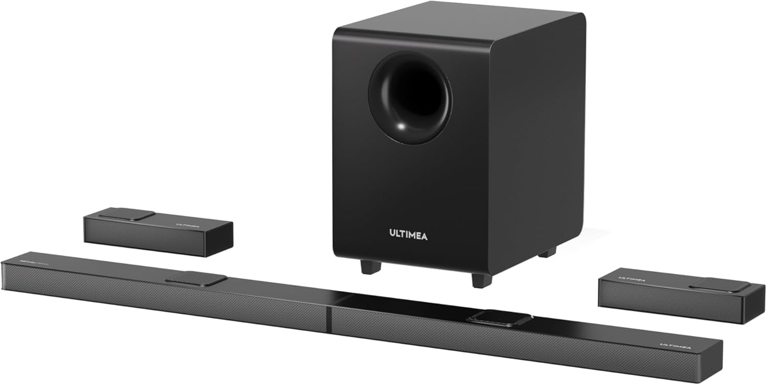 ULTIMEA 7.1.4ch Sound Bar for TV, with Dolby Atmos, 740W Soundbar Surround Sound System, with Adjustable 8" Wireless Subwoofer and 2 Rear Speakers, Home Theatre Sound Bars for Smart TV, Nova S90
