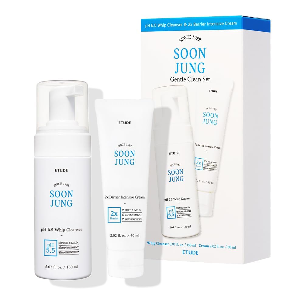 ETUDE SoonJung pH 6.5 Whip Cleanser & 2x Barrier Repair Cream Set (7.09 Fl Oz)