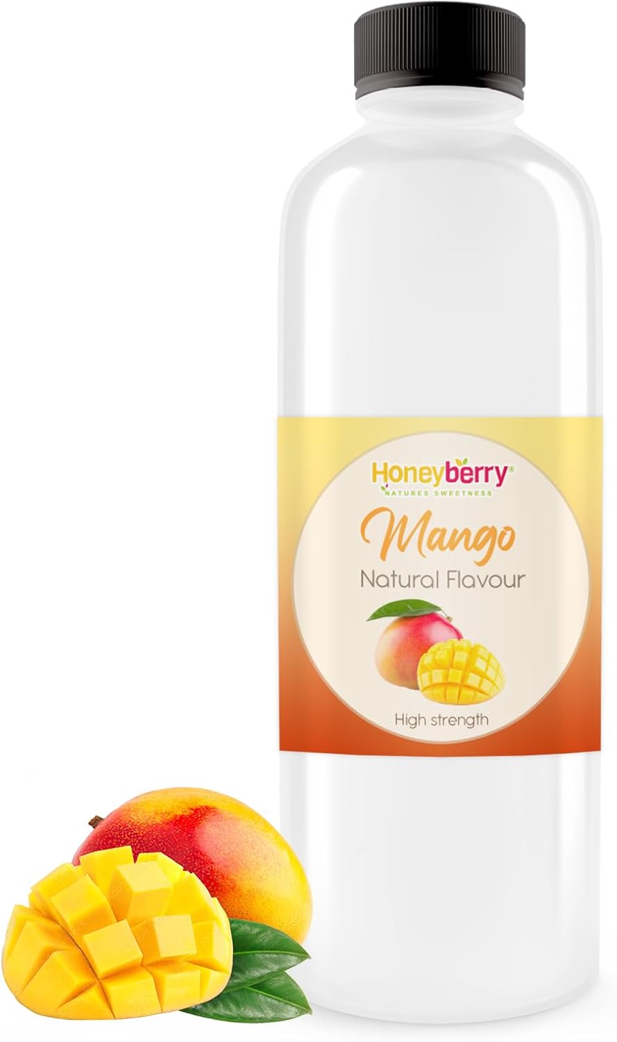 HONEYBERRY 250ml Natural Mango Food Flavouring Essence - Professional High Strength Edible Liquid Extract Drops - Highly Concentrated Versatile Flavour for Baking Cooking Drinks Cosmetics Soap Slime