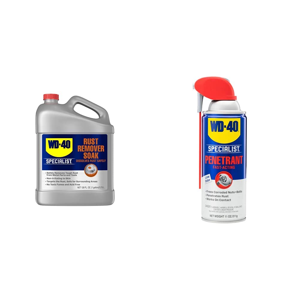 WD-40 SPECIALIST Rust Remover Soak, One Gallon & Specialist Penetrant with SMART STRAW SPRAYS 2 WAYS, 11 OZ