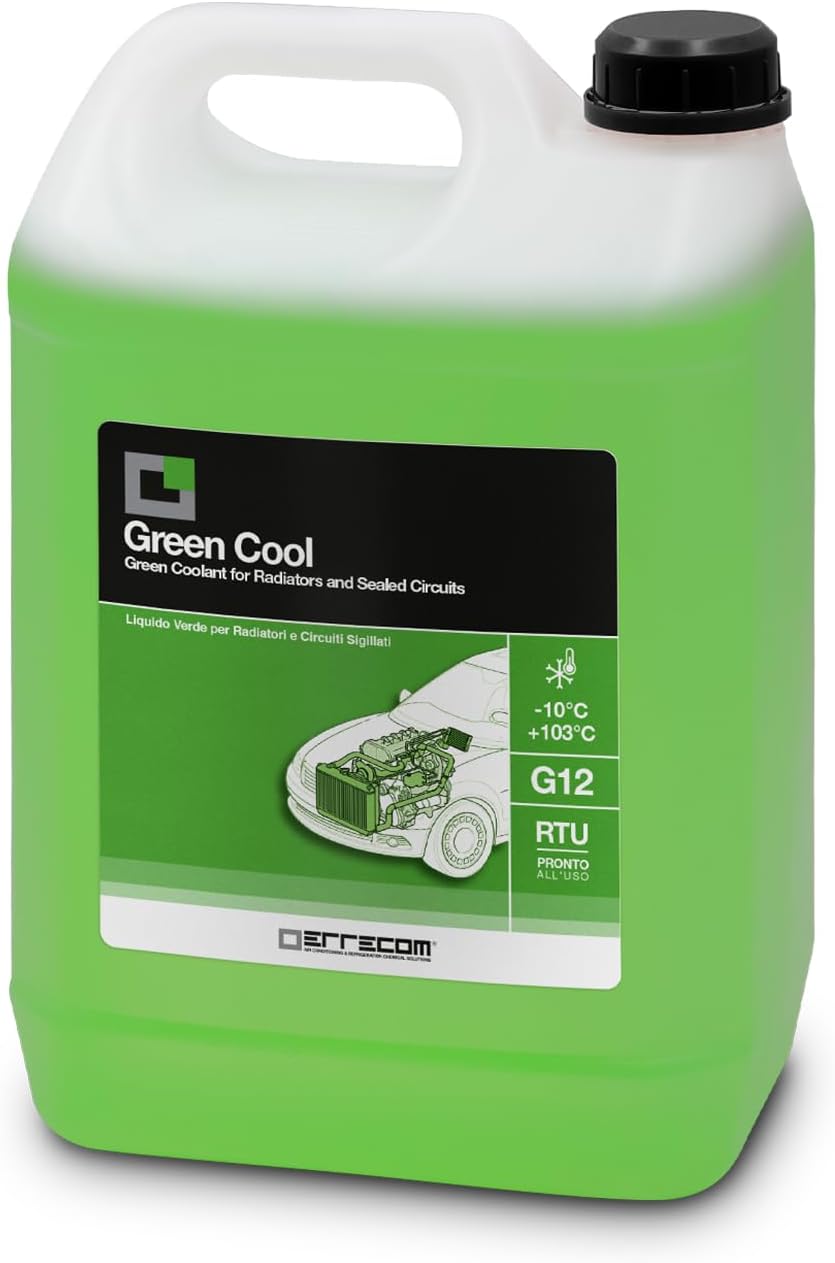 ERRECOM Green Cool, Green Coolant and Antifreeze -10°C/+103°C, Formulation with organic-based OAT inhibitor package, G12, Ready to Use, 5 Litre