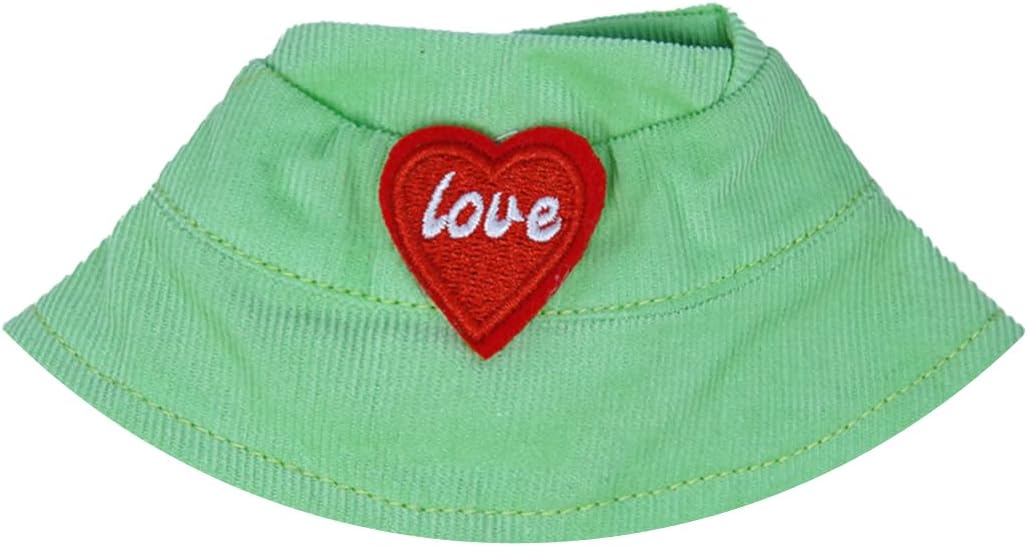 Vintage Green Corduroy Hat for Labu - 6.7in Labubu Doll Size with Embroidered Heart Patch (Collector's Accessory, Not a Toy)