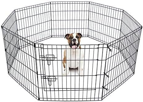 Doggy Style 8 Panel Playpen Suitable for Dogs Puppies Cats & Rabbits Foldable Ideal for Indoor/Outdoor use Puppy Play Pen (Small, 8 Panel Light/Lge Door/Black)