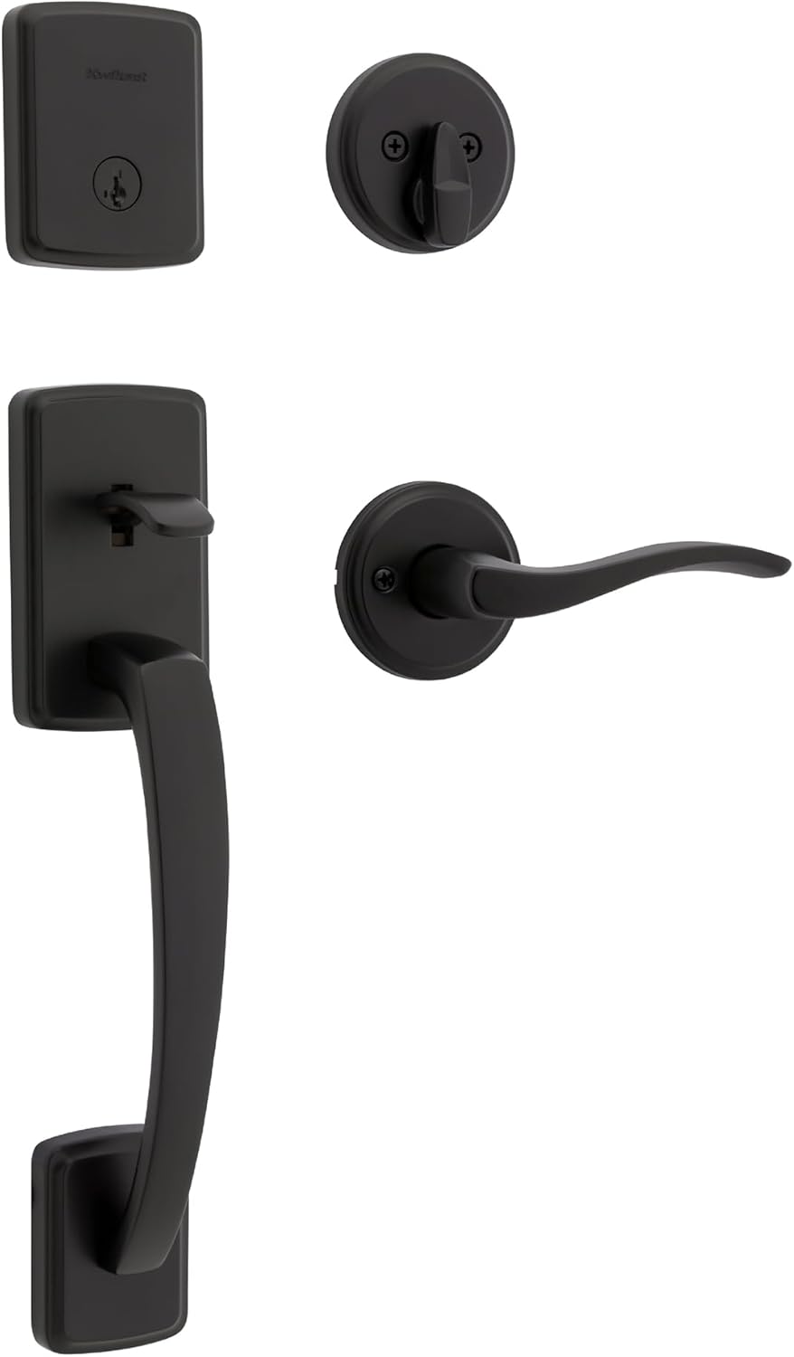 Kwikset Brentford Front Door Lock Handle and Deadbolt Set, Entry Handleset Exterior with Sedona Reversible Lever, Matte Black, Pick Resistant SmartKey Rekey Deadbolt Security, with Microban Protection