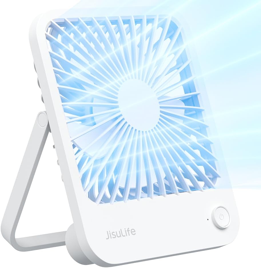 JISULIFE Desk Fan Battery Rechargeable, 4500mAh 180°Foldable Portable Personal Fan, 4 Speeds Adjustable Long Battery-life for Home Office Travel Outdoor Gifts for Women Men-White