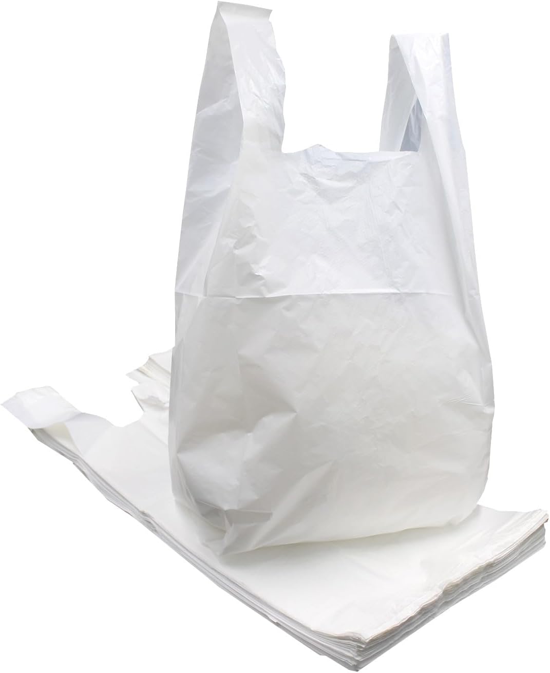 100 x Strong Medium WHITE Plastic Carrier Bags 10x15x18" - Reusable Shopping Groceries Bags