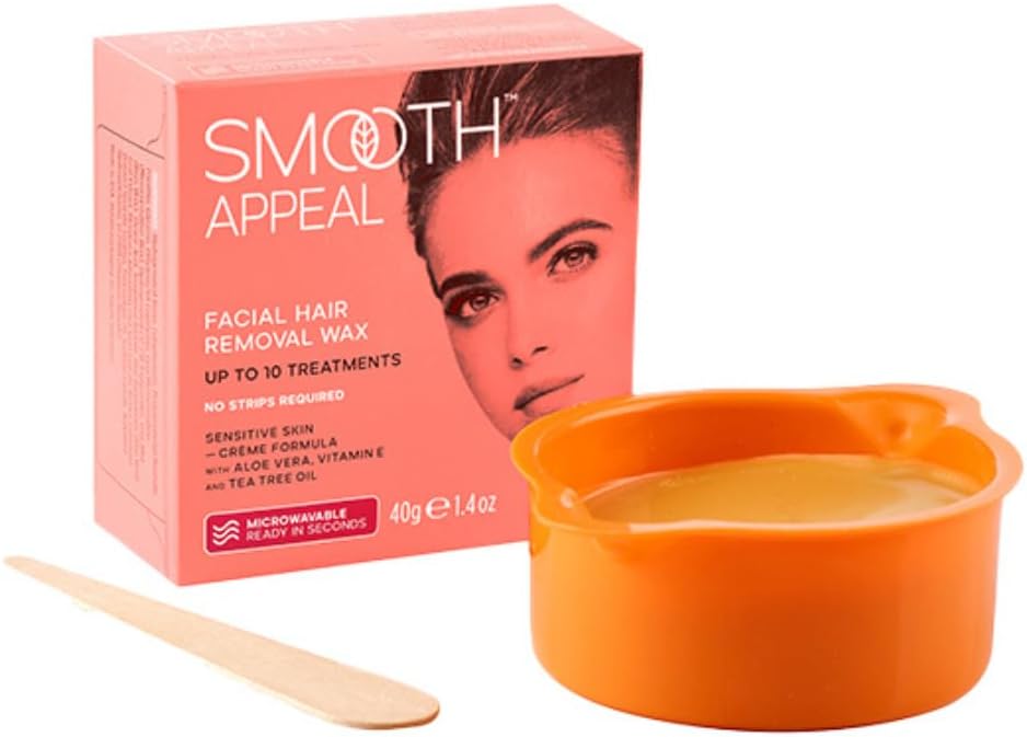 Smooth Appeal Microwave Formula Facial Hair Remover Wax - Professional Hair Remover for Smooth Skin, Simply Peel Off, Enriched with Aloe Vera, Vitamin E & Tea Tree Oil. 40g