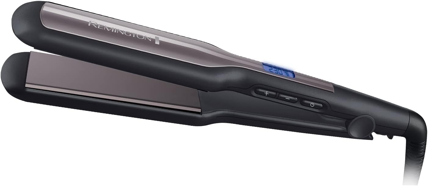 Remington Hair Straightener, Advanced Ceramic coating for Sleek & smooth glide, Wide longer length 110mm floating plates, Digital display, Fast 15 second heat up, Heat proof pouch, Up to 230°C, S5525