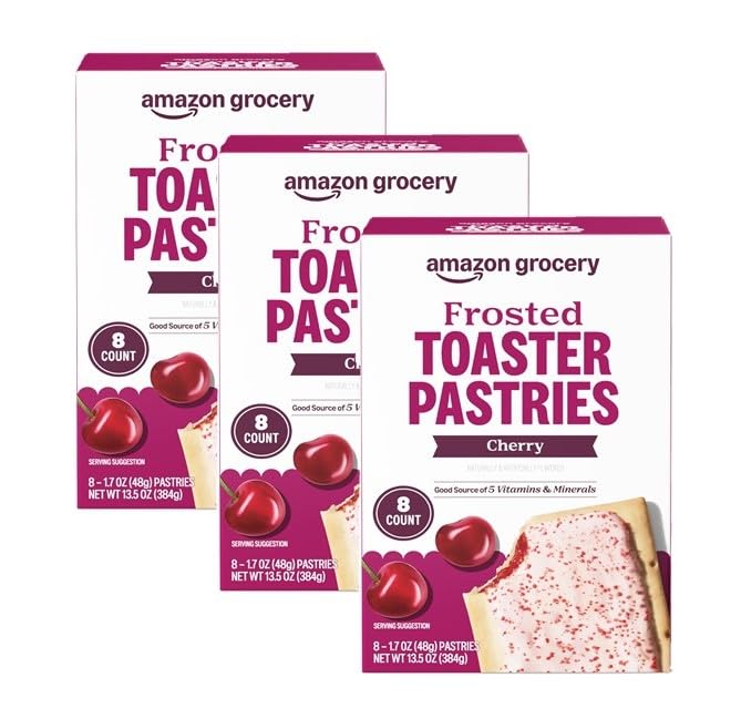 Amazon Fresh, Frosted Cherry Toaster Pastries, 8 Count (Pack of 3)