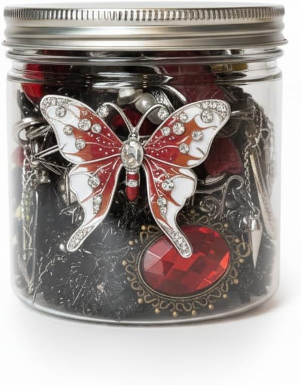 35 pcs Mystery Jewelry Jar, Surprise Gothic Jewelry Set for Woman, includes Gothic Necklaces, Earrings, Rings and Bracelets, Unique Goth Jewelry Box Gift for Her