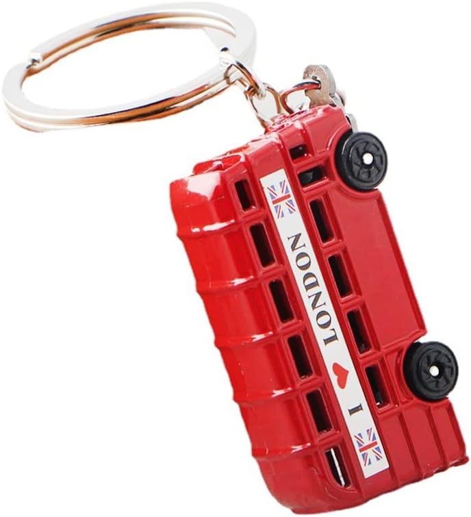 JLEivvi 1 PCS London Souvenir Gift Mini British Landmark Keychain I Love London Red Bus Pendant Keychain London Bus Metal Key Chain for Men and Women