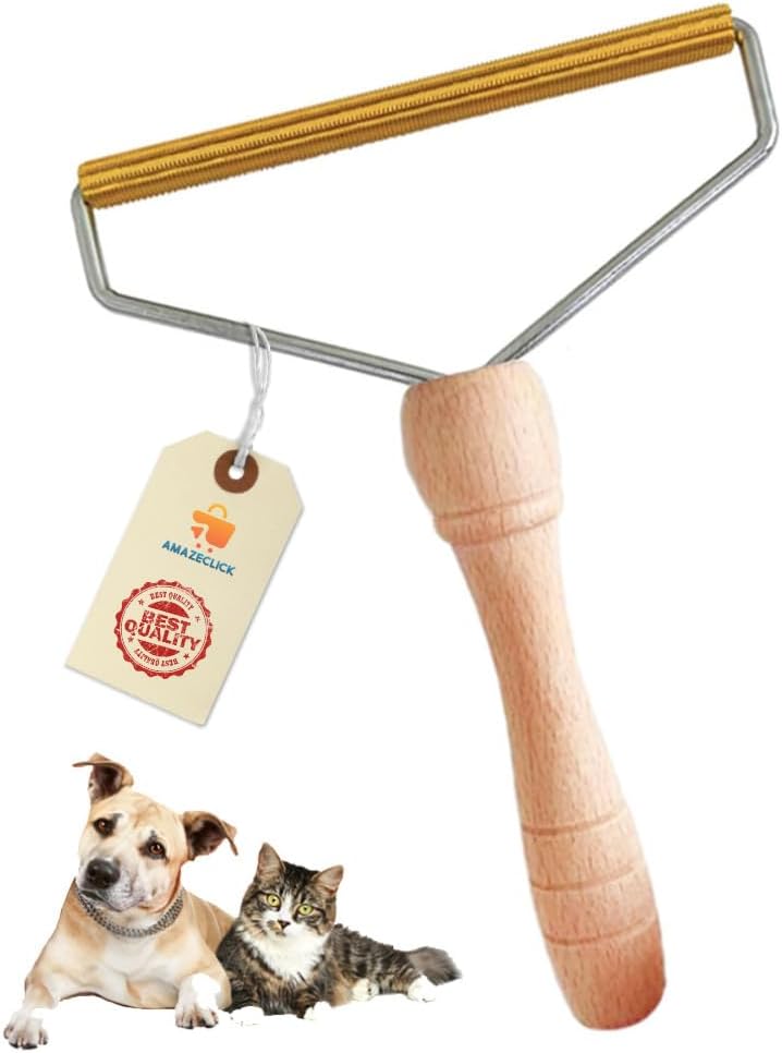 Amazeclick® Pack of 1 Pet Hair Remover, Wooden Dog Hair Remover Roller, Resuable Lint Remover For Cats & Dogs, Portable Fabric Shaver for Clothes, Carpet & Rugs