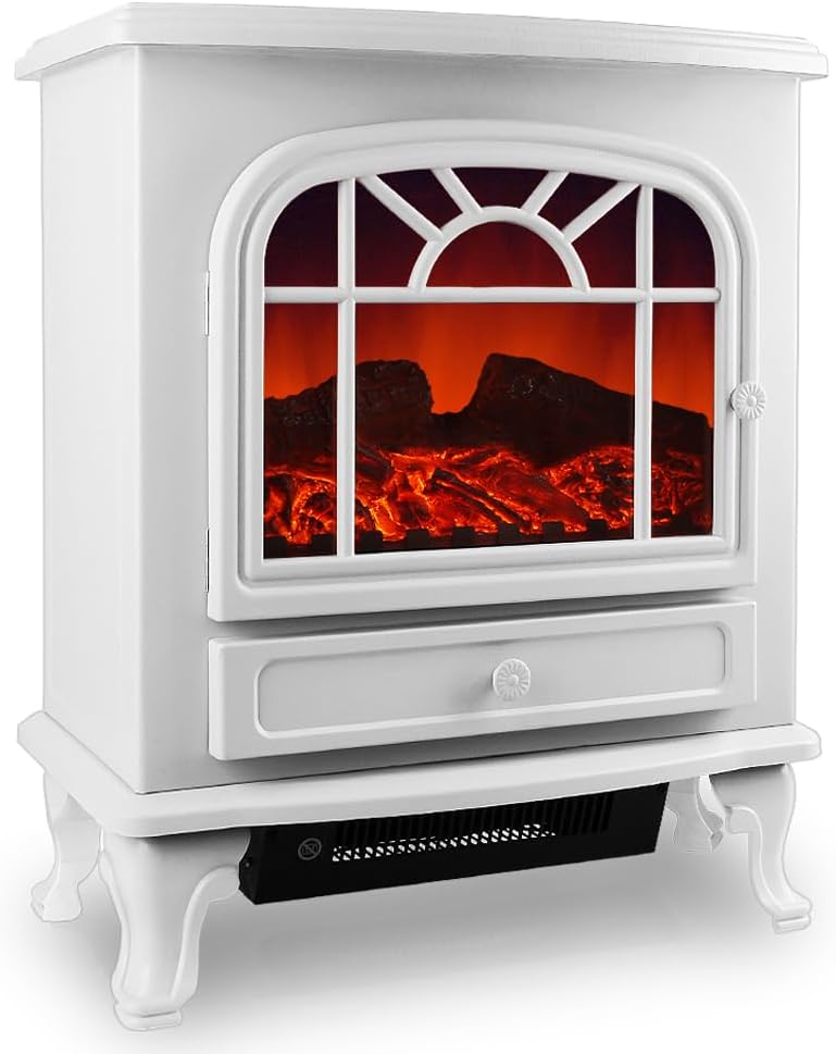 MONZANA® Electric Fireplace with LED Flame Effect | 2 Heat Settings 1000W/2000W | Realistic & Adjustable | Compact Design | Eco-Friendly & Maintenance-Free | 60x50x28cm | White