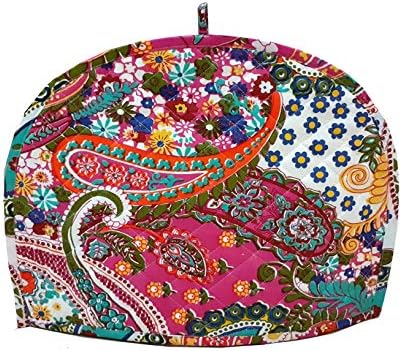Paisley Print Decorative Tea Cosy Vintage Creative Printed Cotton Tea Cozy for teapot Indian Ethnic Tea Cozies Floral Hand Block Printed Kettle Cover Tea Pot Cozy for Keeping Warm (Rose Pink)