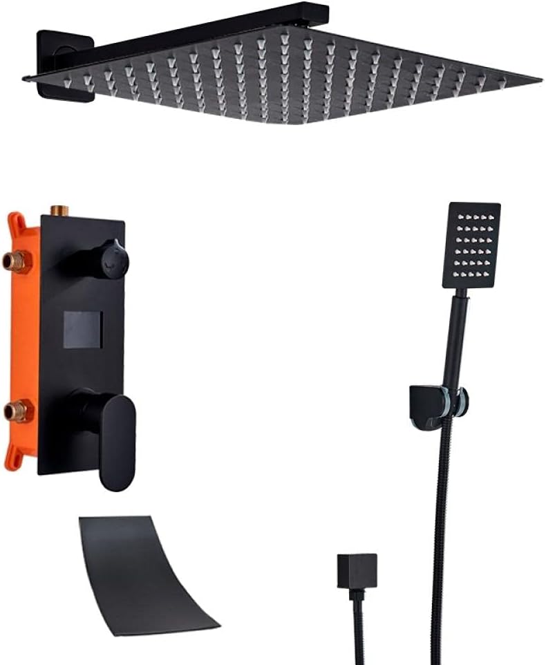 Shower bar Bathroom Shower 3-Functions Matte Black Digital Shower s Set Rainfall Shower Head 3-Way Shower Set Mixer Tap-16 inch C Rainfall Shower Head and Hose Set