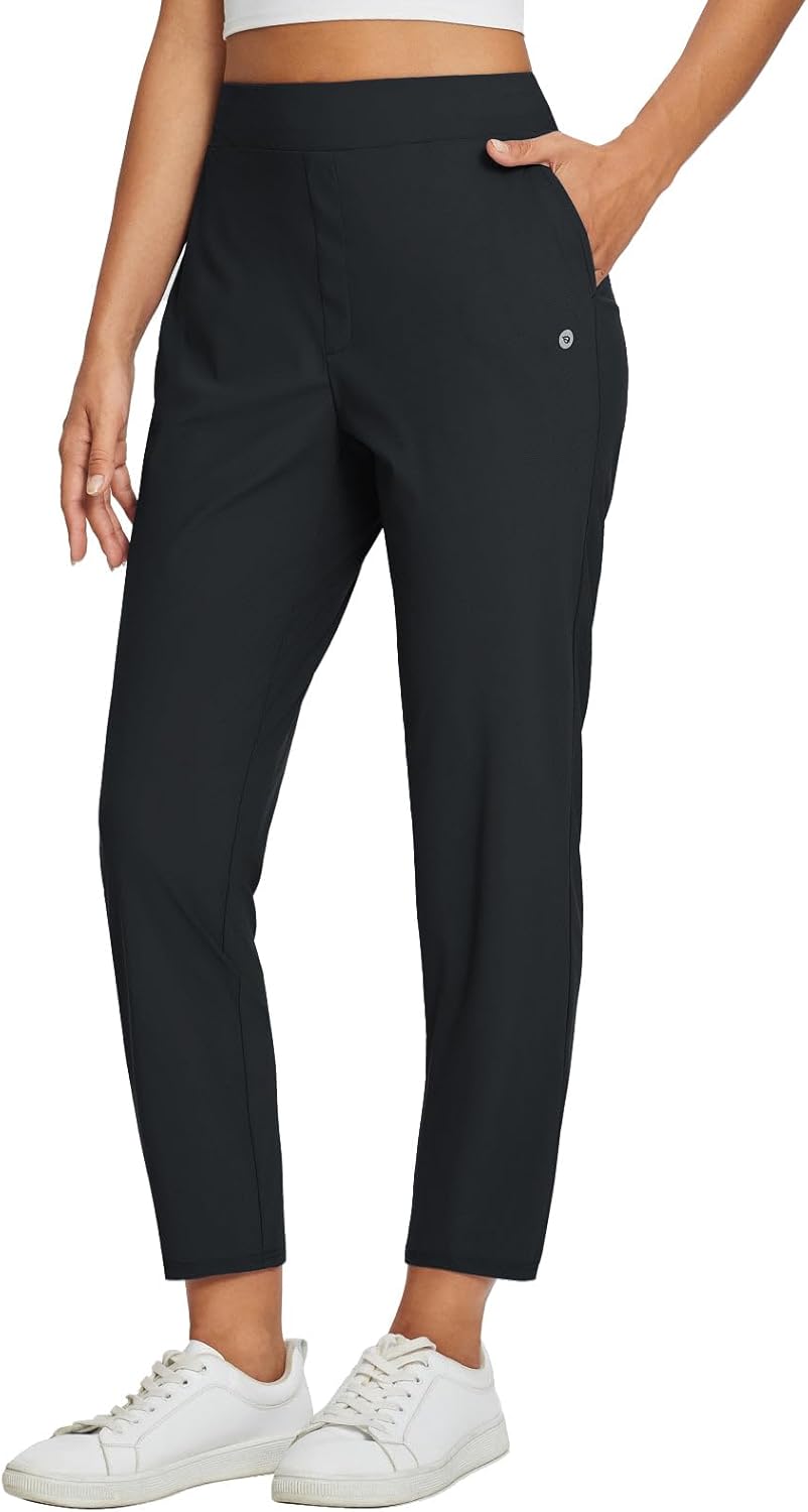 baleaf Womens Travel Pants Lightweight Stretch with Zipper Pockets Petite Ankle Dressy Golf Work Business Casual Slacks