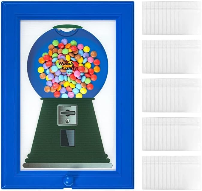 Candy Dispenser Picture Frame, Sweet Dispenser Machine, Wall Mounted Handy Gumball Machine with 50 Candy Packaging Bags, Vending Machine Toy for Kids, Does Not Contain Candy (A-Blue)