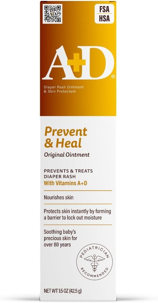 A+D Original Diaper Rash Ointment - Prevents & Protects Against Diaper Rash - Moisturizing Skin Protectant With Vitamins A & D - Healing Skin Ointment for Dry and Cracked Skin - 1.5oz
