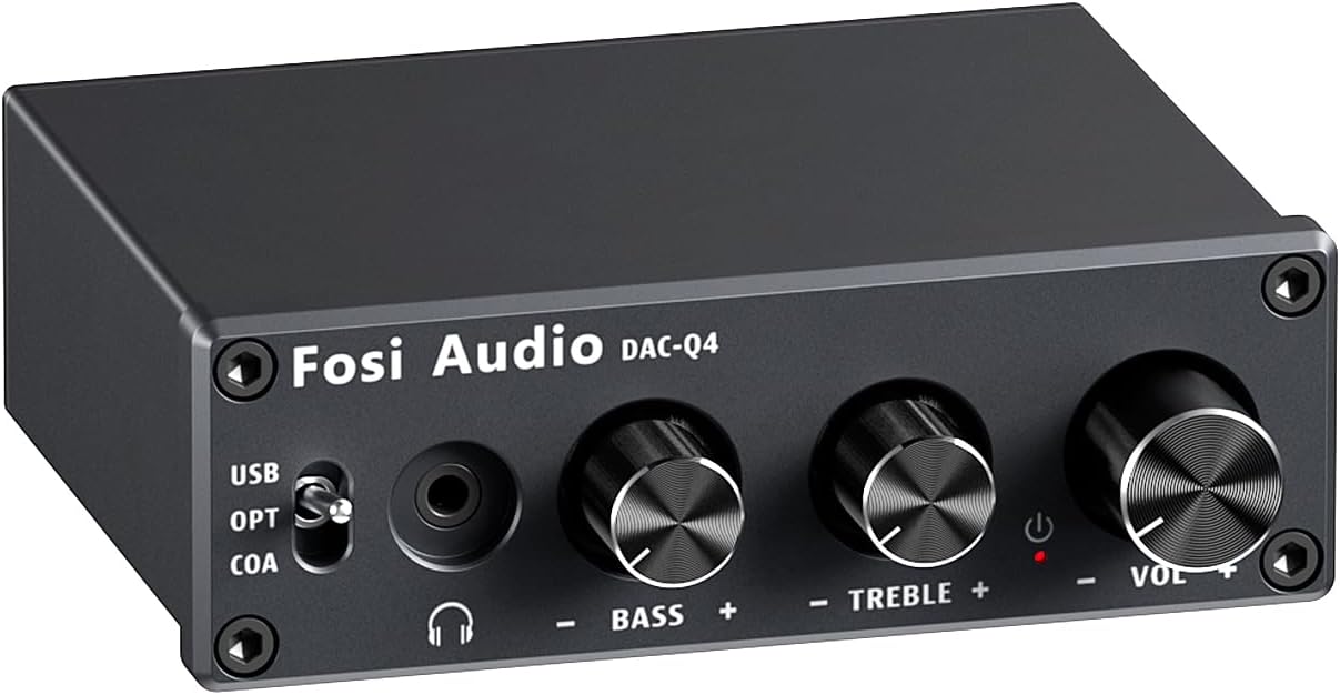 Fosi Audio Q4 DAC Headphone Amp for PC, Desktop Digital to Analog Audio Converter for Home Stereo Amplifier and Powered Speakers, PC-USB/Optical/Coaxial Inputs, 3.5mm Headphone/RCA Outputs