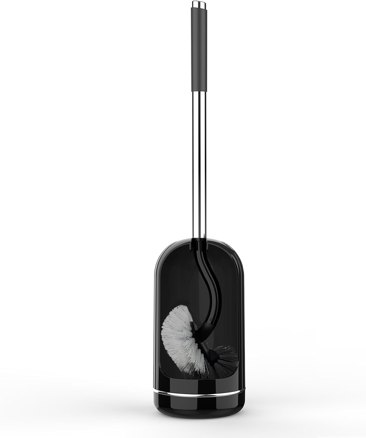 SetSail Toilet Brush and Holder Set, Compact Size Curved Toilet Bowl Brush for Bathroom Deep Cleaning with Stainless Steel Handle Toilet Cleaner Brush, Black