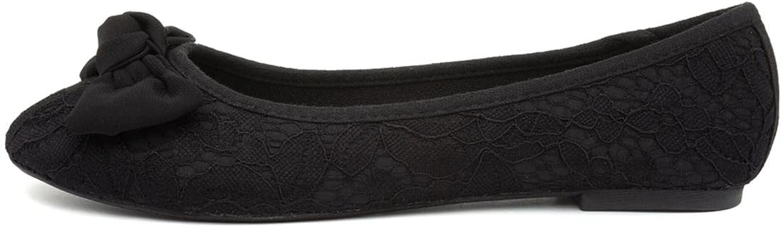 Lilley Gigi Womens Black Lacey Large Bow Ballerina