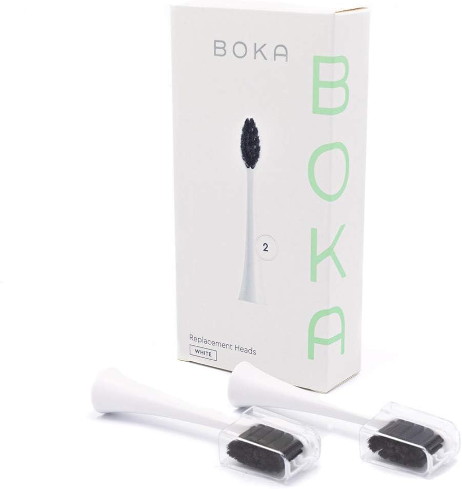 Boka Power Brush Replacement Toothbrush Heads for Sonic Powered Electric Toothbrush, White (2 Heads)