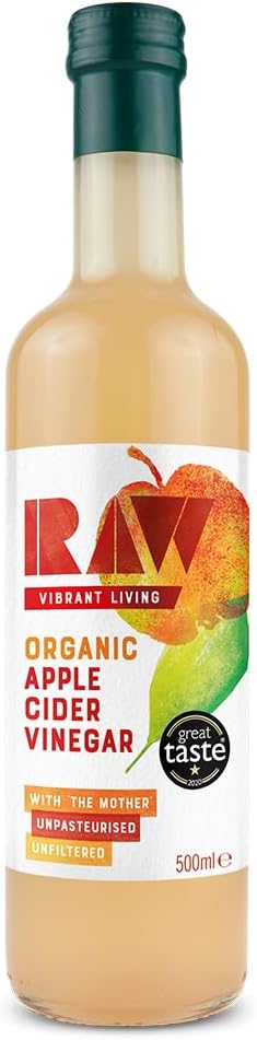 Raw Health Organic Cider Vinegar Unpasteurised with Mother 500 ml, Pack of 6 - Certified Organic, Unfiltered, Raw Apple Cider Vinegar