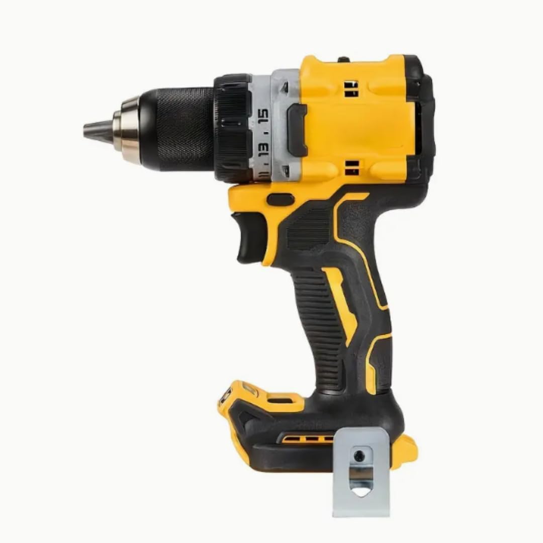 Cordless hammer drill, works on 20V batteries, has a brushless motor, a compact design, and a yellow and black ergonomic handle, perfect for home repairs (tool only)
