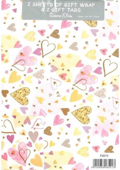 Wrapping PaperWrapping Paper Gift Wrap 2 SHEETS & 2 Matching TAGS. Anniversary Wedding Engagement Valentine Birthdays Hearts Designed by Simon Elvin Made in UK