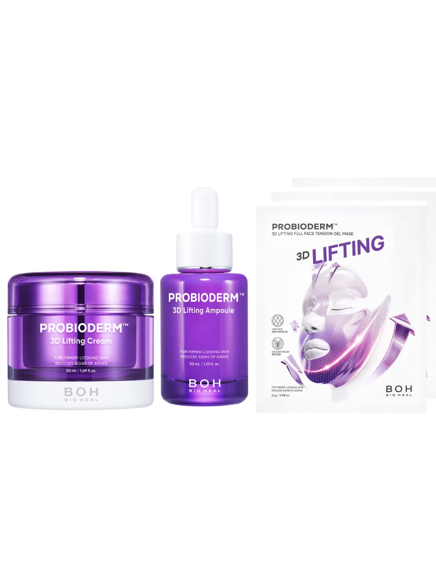 Probioderm 3D Lifting Intensive Care Set | Advanced Korean Anti-Aging Probiotics Night Cream + Ampoule Duo with Full Face Firming Tension Gel Mask for Fine Lines and Wrinkles on Face