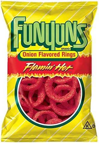 Frito Lay Flamin Hot Funyuns Onion Flavoured Rings - Large 5 3/4 oz - 163g Bag - American Crisps