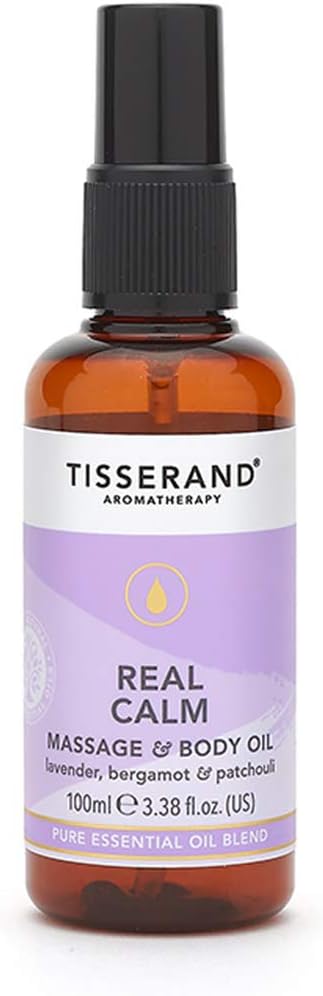 Tisserand Aromatherapy - Real Calm Massage & Body Oil - 100% Pure Essential Oil - Lavender, Bergamot, and Patchouli - Calming Aromatherapy - 100ml