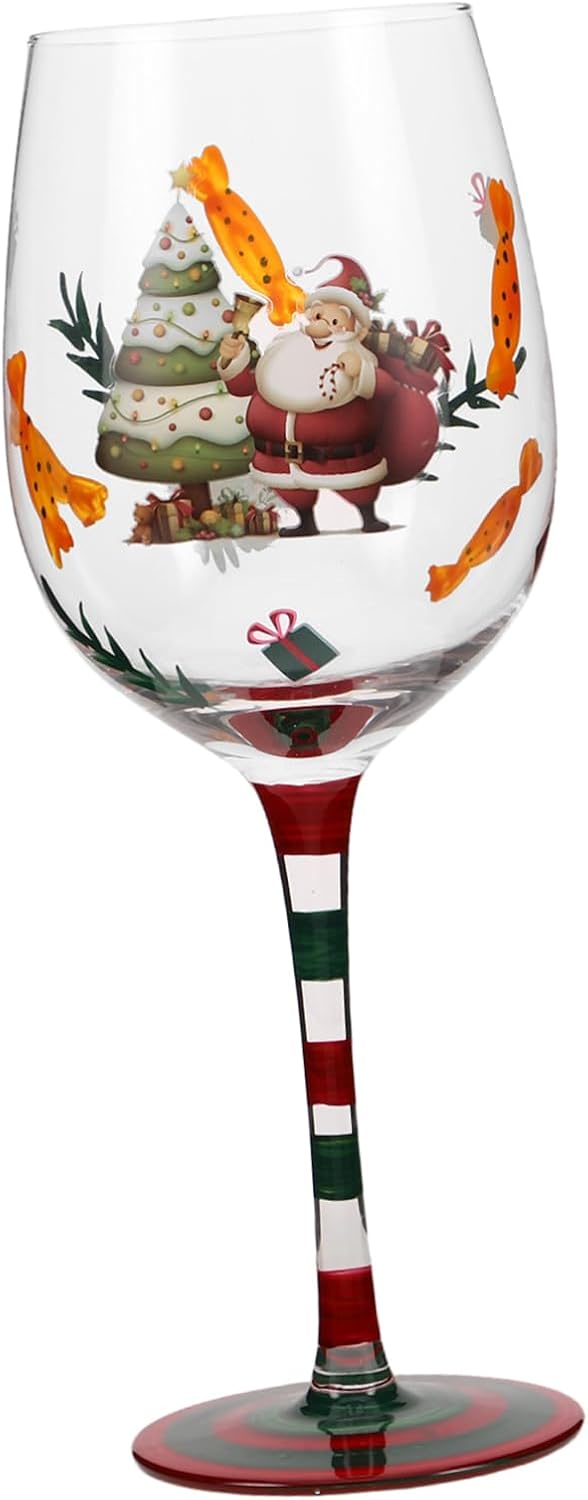 Alipis Hand Painted Christmas Wine Goblet Crystal Glass Stemware with Festive Santa Tree Design Elegant Long Stem for Holiday Parties and Xmas Wedding Decor Versatile Decorative Drinking