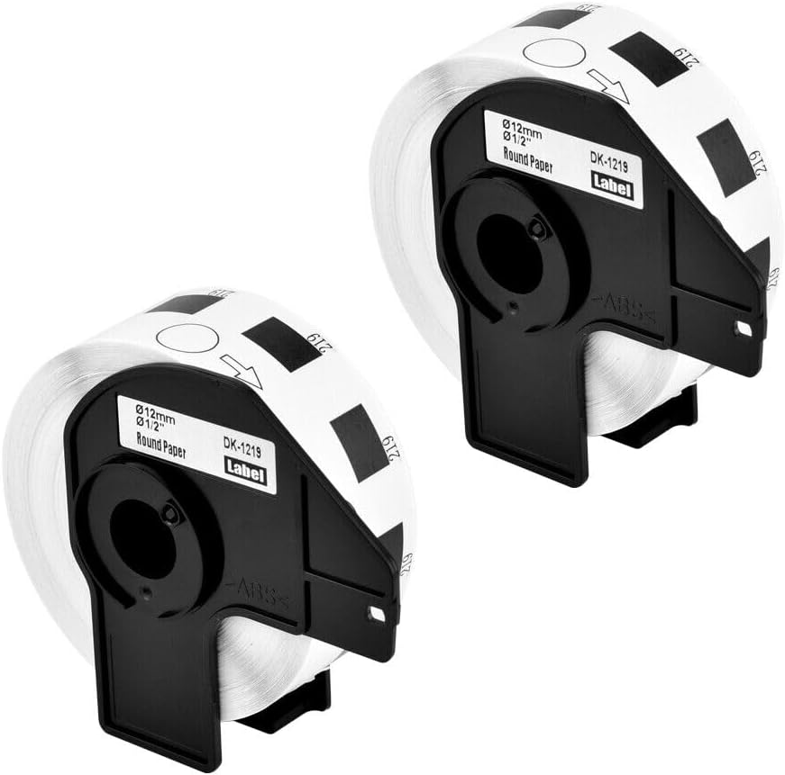 2 Pack Compatible with Brother DK-1219 0.47" Large Round Paper Label 1200 Labels per roll with Frame Compatible with Brother QL Label Printers QL-1050 QL-1050N QL-1060N QL-500 QL-550 QL-570 QL-580N