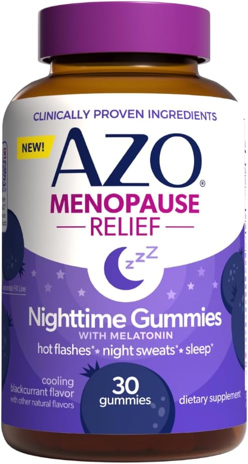 AZO® Nighttime Menopause Gummies + Melatonin to Support Restful Sleep*, Clinically Proven Ingredient for Hot Flashes and Night Sweats, Menopause Supplements for Women - 30 Gummies