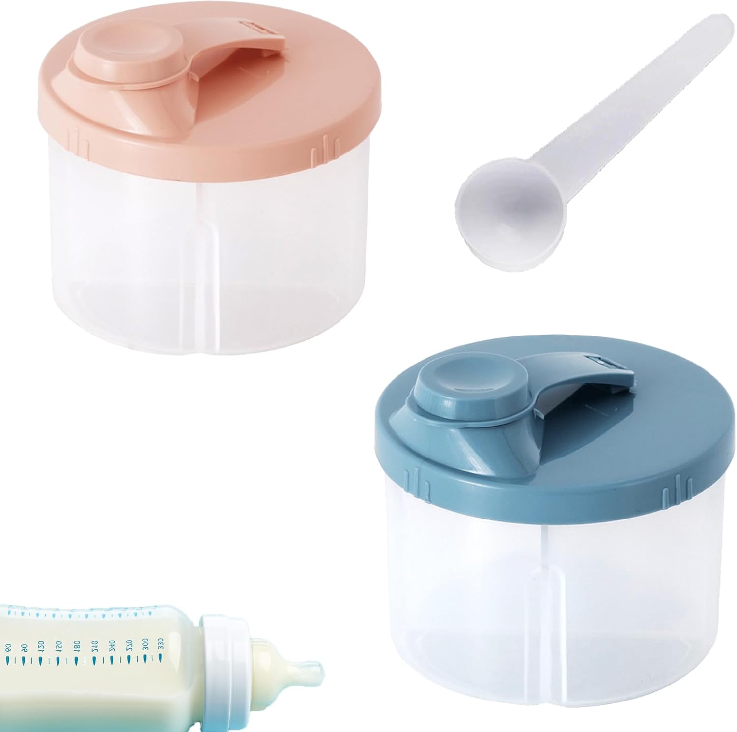 Formula Powder Pots, 2Pcs Baby Formula Powder Dispenser with Rotatable Cover,Travel, and Office, 8.5 cm x 6 cm, Includes 10g Milk Spoon