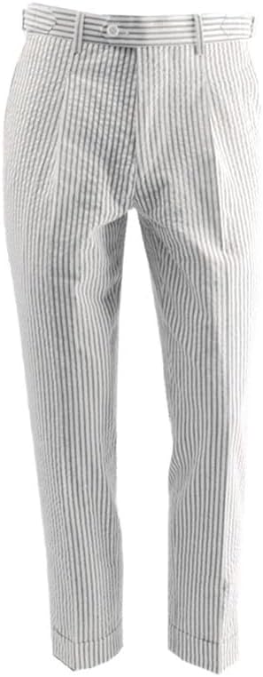 HBDesign Summer Pure Cotton Seersucker Slim Business Casual Men's Dress Pants Thin Striped Mid-Waist Handmade Pants