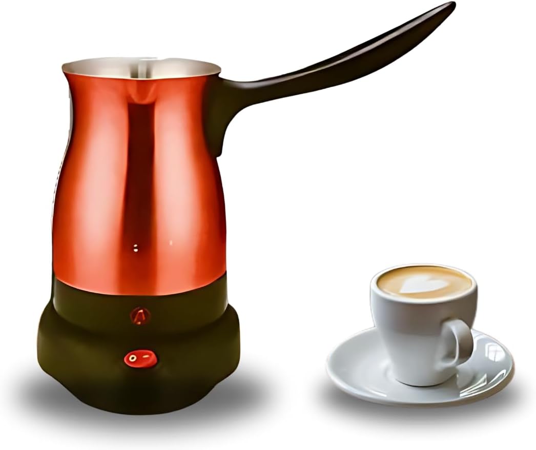 Electric Turkish Coffee Maker Warmer Kettle Pot Premium Quality Stainless Steel Cool Touch Handle Travel Size, Fast Boil & Keeps Water Boiling for Arabic & Greek Coffee, Tea, & Hot Drinks 0.3L