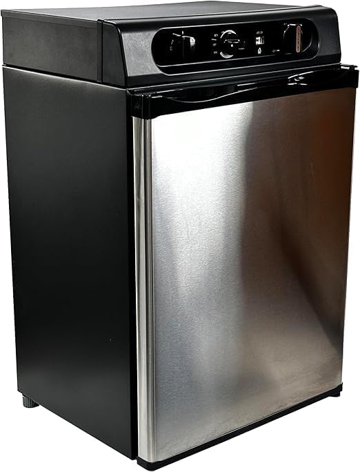 Cool Mate 3 Way Absorption Campervan & Caravan Fridge Freezer 12v / 240v / Gas Electric (Silver + Flue Kit, 60 Litre)