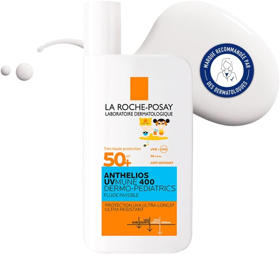 La Roche-Posay Anthelios UVMune 400 Dermo-Pediatrics Ultra Light Invisible Fluid SPF50+ 50ml Kids sun screen for Children's Sensitive & Atopy-Prone Skin
