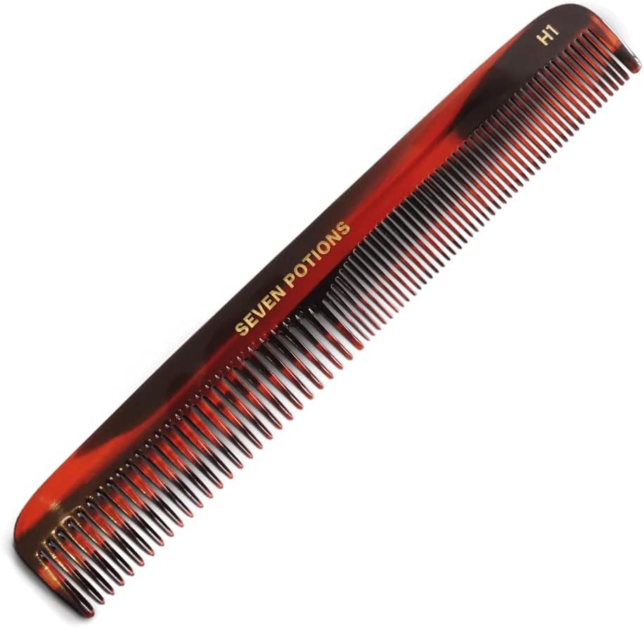 Seven Potions Hair Comb — Fine and Coarse-Tooth Comb for Men's Hair, Beard & Moustache — Handmade (18 cm / 7.1 inch)