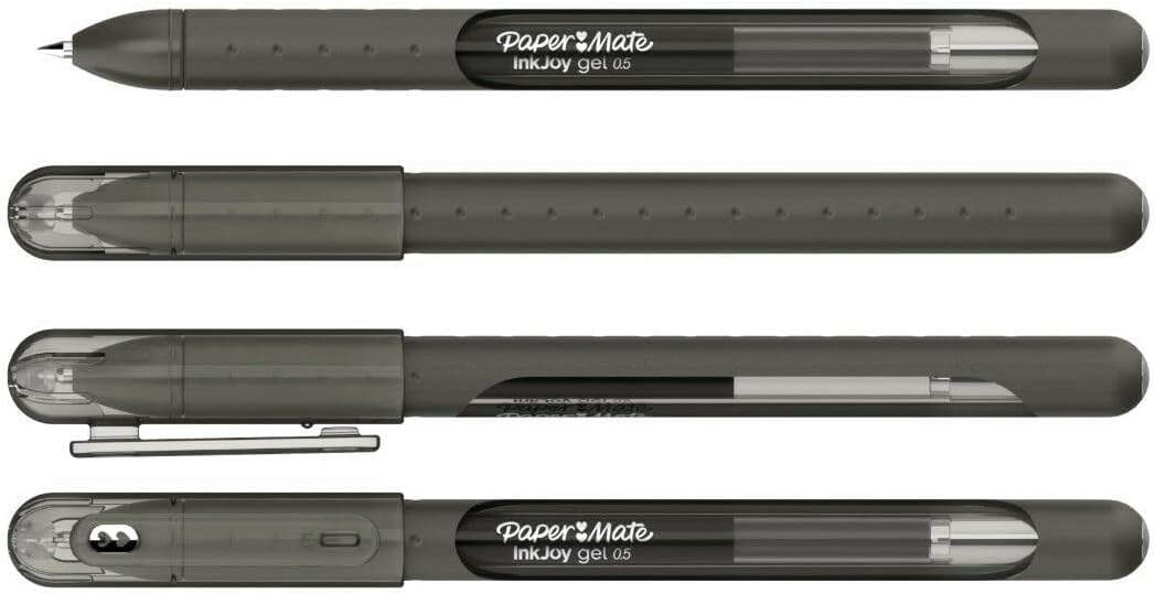 Newell Brands 4x Paper Mate InkJoy Capped Gel Ink Pens Assorted Colours 0.7mm Medium Point Nib Tip Adult Colouring Set (Black)