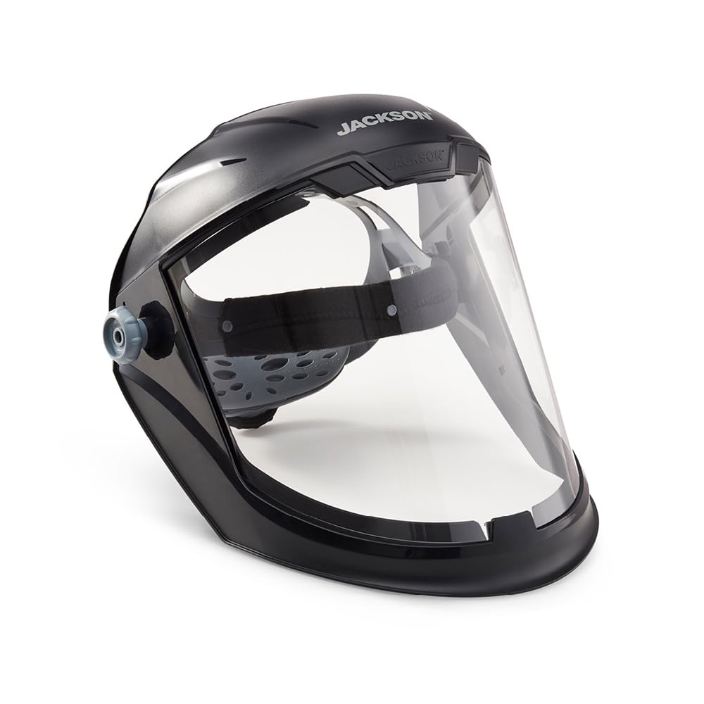 Jackson Safety Lightweight MAXVIEW Premium Face Shield - Mask with 370 Speed Dial Ratcheting Headgear, ANSI Z87.1, for Work, Grinding, Cutting - Uncoated - Clear Tint