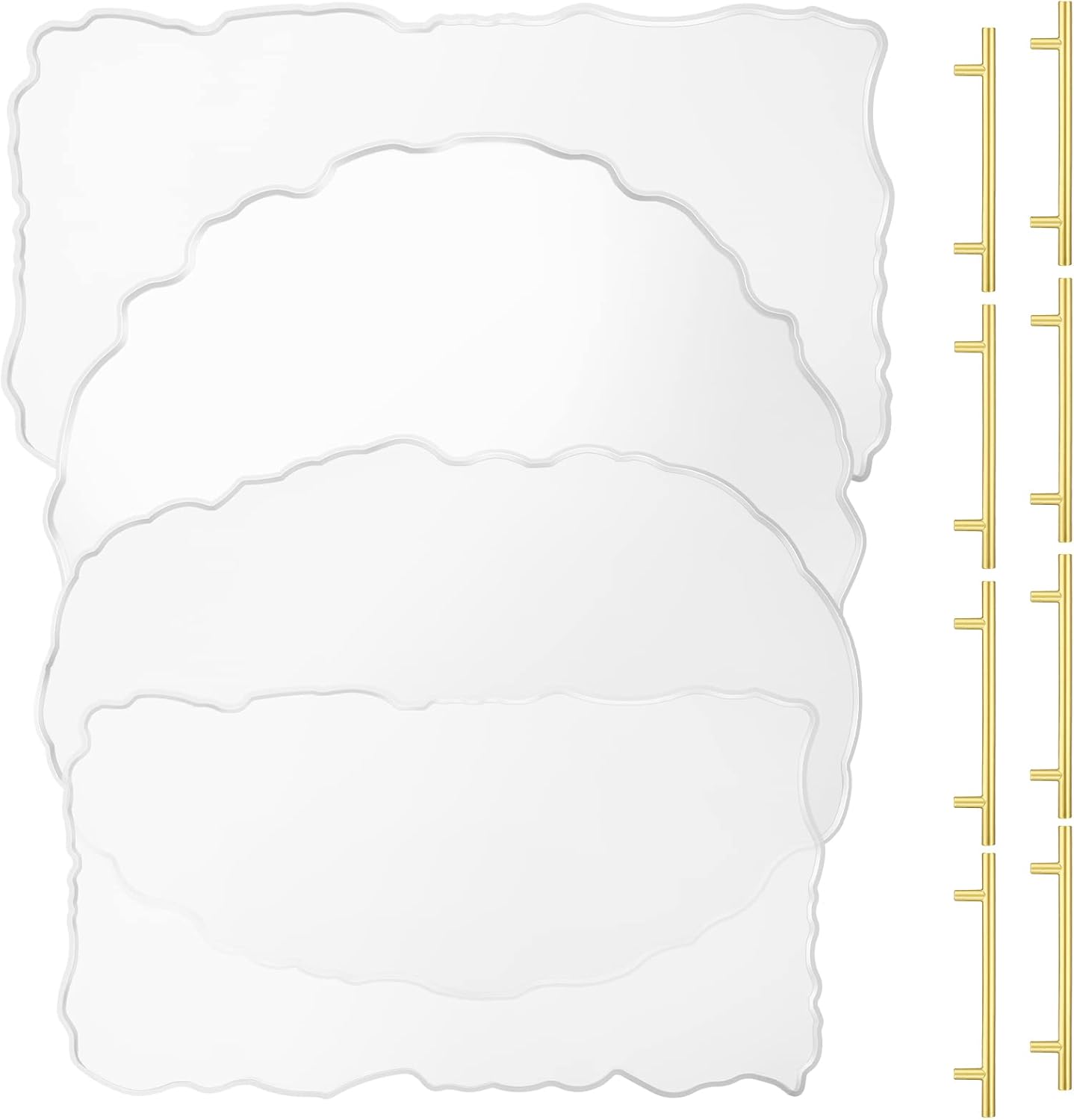 Hoolerry 4 Pcs Resin Tray Molds 13 Inch and 8 Pcs Gold Handles Silicone Tray Irregular Casting Agate Epoxy Molds for DIY Crafts Making Faux Agate Serving Board Home Decor