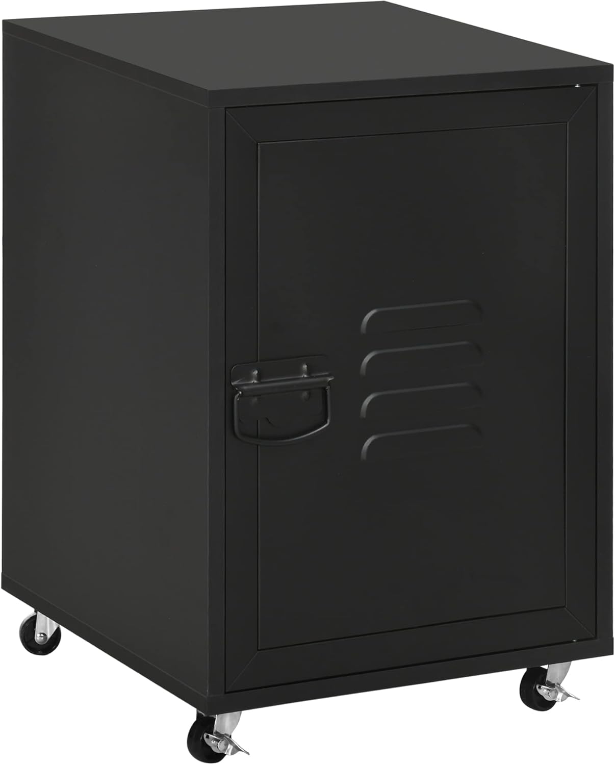 HOMCOM Rolling Metal Storage Locker Cabinet, Industrial Mobile Lockable Cabinet with Adjustable Shelf and Wheels for Home Office Living Room, Black