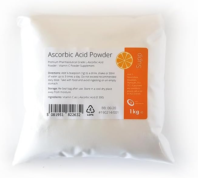 Intralabs - L Ascorbic Acid 1kg Vitamin C E300 Non GMO 100% Pure Pharmaceutical Grade Powder.